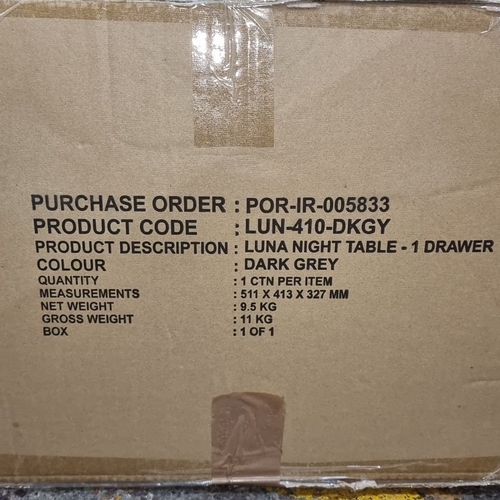 475 - Two new Luna Night Tables one , One built one still in sealed box. dark grey, 1 drawer. Product code... 