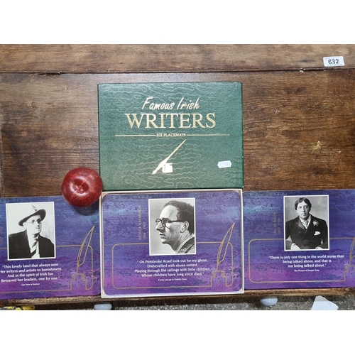 620 - Set of six placemats featuring portraits and quotations of famous Irish writers, including James Joy... 