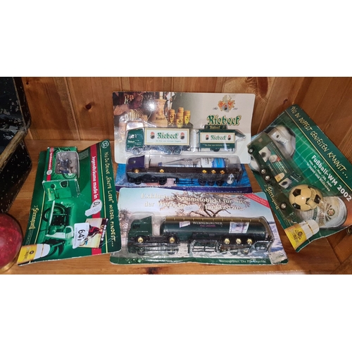 647 - Set of collectible model trucks and motorcycle featuring Riebeck and Sternquell branding. Includes J... 