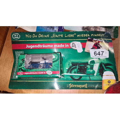 647 - Set of collectible model trucks and motorcycle featuring Riebeck and Sternquell branding. Includes J... 