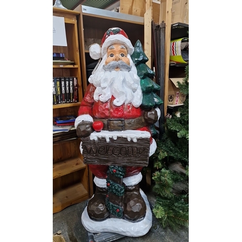 668 - A very large 6 feet tall Hand-painted whimsical Santa Claus statue, festive decor with 