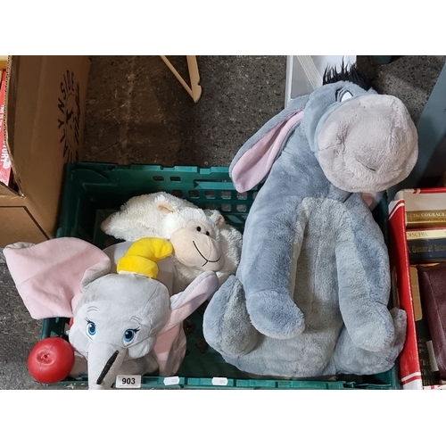 903 - Collection of three Disney plush toys, including Dumbo and Eeyore. Detailing includes Disney brandin... 