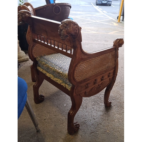 941 - Star lot : A lovely Pair of irish carved wooden armchairs featuring lion motifs,lion paw feet, caned... 