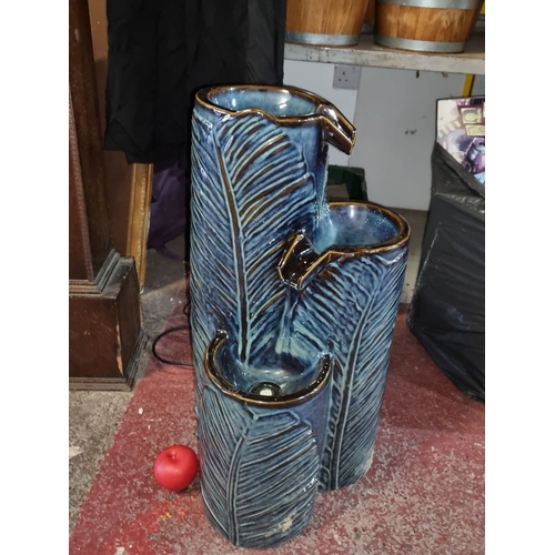 971 - Star lot : A fabulous large Ceramic cascading fountain with leaf motif, glazed in deep blue, feature... 