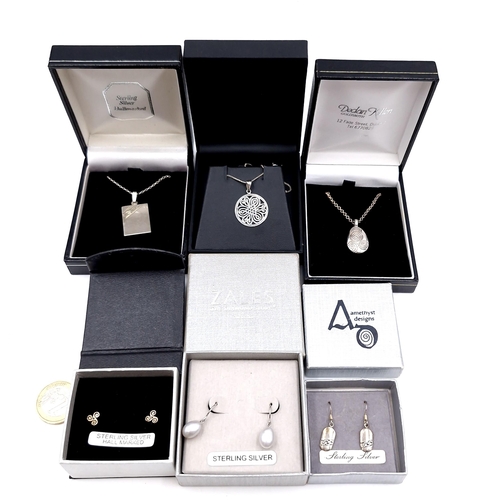 1072 - Six items of 'Sterling Silver' Jewellery. Includes earrings and necklaces. Features Celtic pattern. ... 