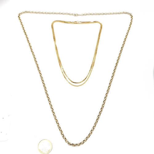 47 - A collection of two gold toned link necklaces. Length - 78 cms x 2. Total weight - 50 grams. Boxed.