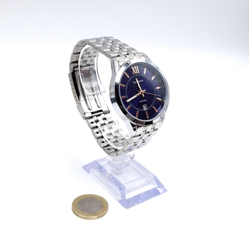 48 - An as new wristwatch marked Sekonda with Sekonda bracelet with blue enamel dial and gold patterned f... 