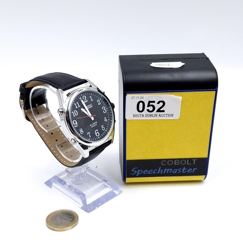 52 - An as new Cobolt Speechmaster Quartz talking wristwatch with calendar function and original leather ... 