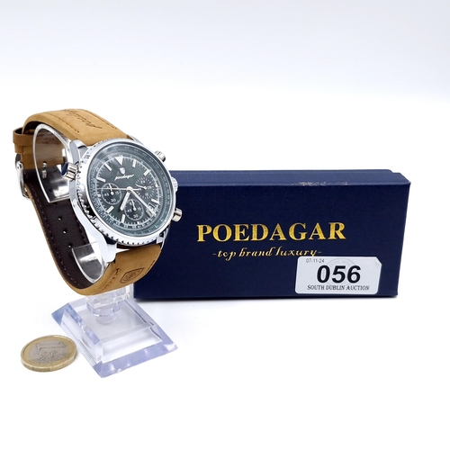 56 - An an new Poedagar chronograph wristwatch with original leather strap. Watch unopened in original bo... 