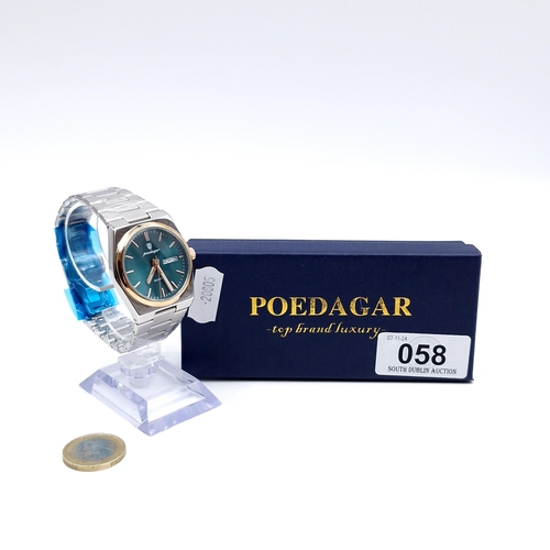 58 - An as new Poedagar quartz wristwatch set with gold finished luminous hands and patterned dial with d... 