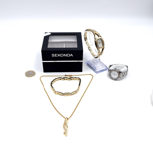 60 - A collection of items consisting of a gold toned wristwatch marked Sekonda together with a bracelet ... 