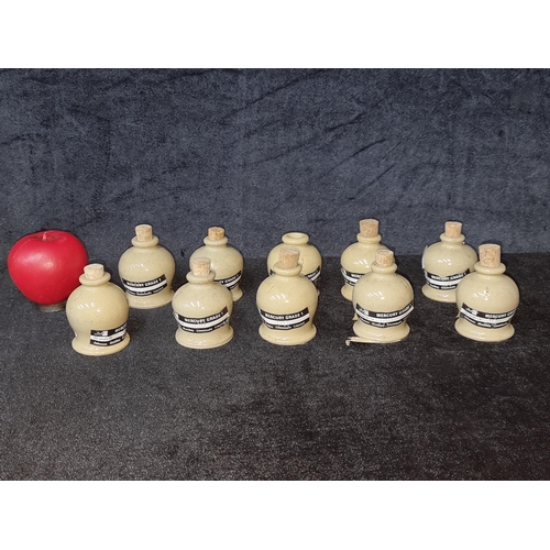 1002 - A set of 10 vintage Moira Pottery Mercury jugs, each adorned with its original label reading 