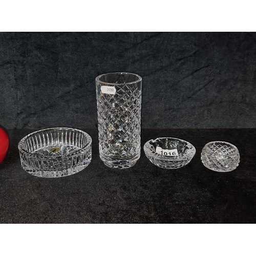 1016 - A mixed crystal lot including a Waterford Crystal Vase in the Alana pattern and a Waterford Crystal ... 