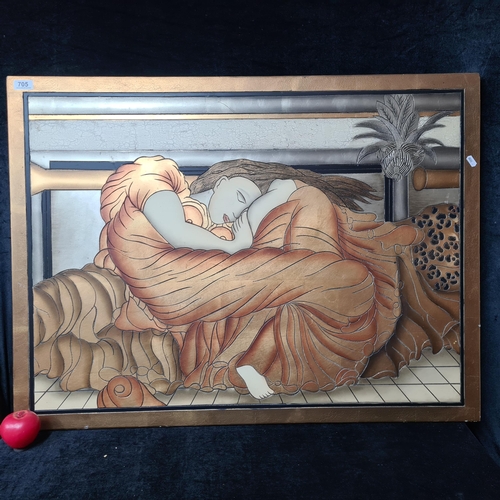 705 - A very large wooden engraving. Features an elegant woman sleeping. Portrays gilt detailing.
MM: 102 ... 