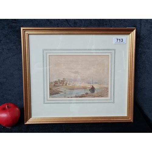 713 - A sweet original watercolour on paper painting. Features a coastal nautical scene. Rendered in a sof... 