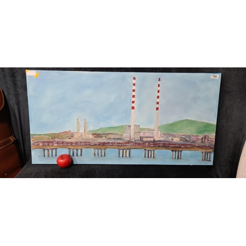 728 - A large original oil on canvas painting titled 'Clontarf View'. Features the titular Irish landscape... 