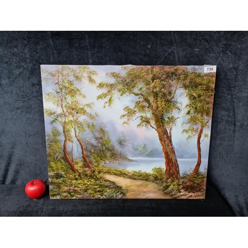 730 - A beautiful original oil on canvas painting. Features a picturesque landscape scene with lush greens... 