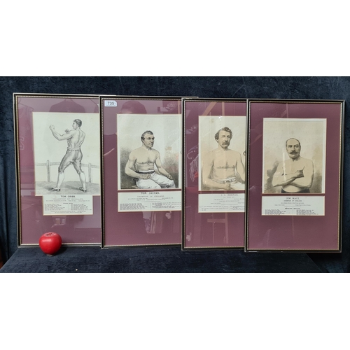 735 - A set of four vintage framed boxer profiles includes Tom Sayers, Tom Cribb, Jem Mace and J.C Heenan.... 