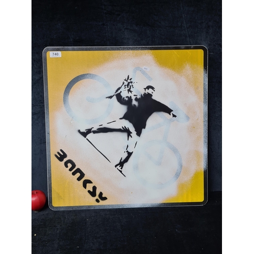 740 - A spray paint on sheet metal reproduction of an original Banksy Road Sign with the iconic image of T... 