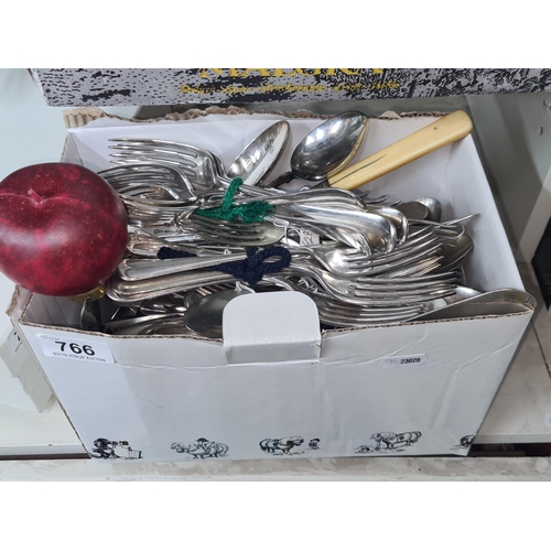 766 - A large mixed box of vintage silver pated cutlery from makers including Newbridge. unchecked