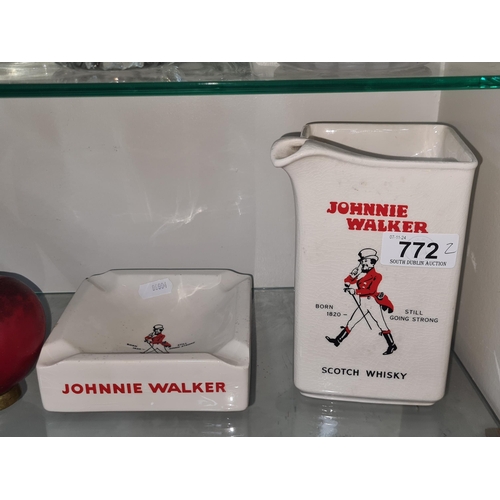 772 - Two vintage pieces of Johnnie Walker breweriana including a whiskey jug and ashtray.