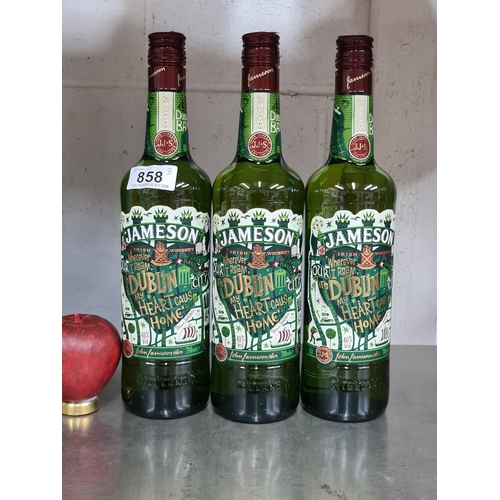 858 - Three bottles of Jameson Irish Whiskey 70cl 40% with the 'Dublin Our City' special labels designed b... 