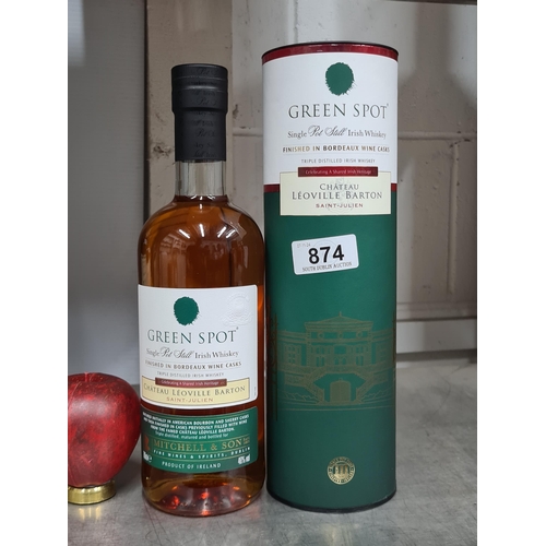 874 - A bottle of Green Spot single pot still Irish Whiskey finished in Bordeaux Wine casks from Chateau L... 