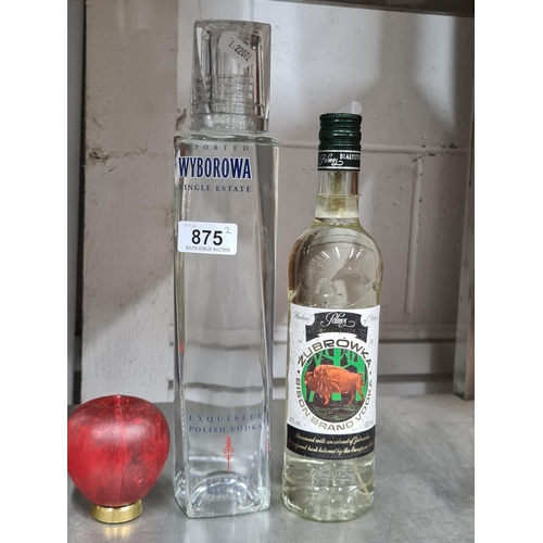 875 - Two bottles of superior Polish Vodka - Wyborowa 70cl 40% and Zubrowka Bison grass vodka 50cl 40%.