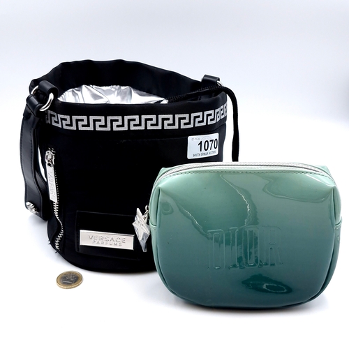 1070 - An original designer  Versace toilet /perfume bag with draw string top along With A Dior Aqua colour... 