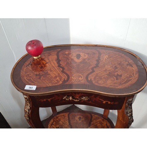 1167 - A very handsome marquetry kidney side table with ornate brass detailing, featuring a serpentine shap... 