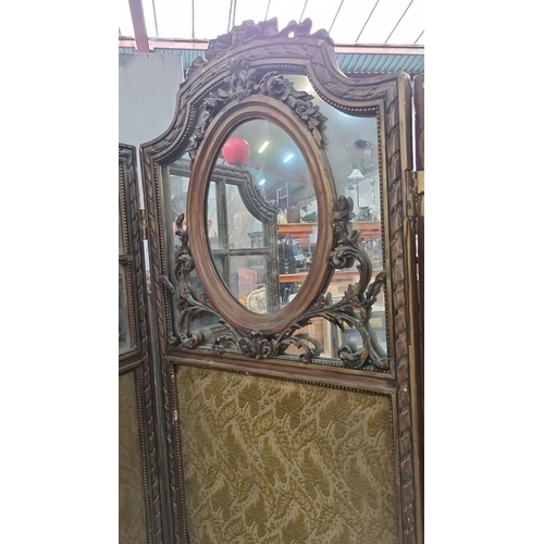 1179 - Star Lot : Antique French 3 panel room divider featuring ornate carved details and mirrored panels. ... 