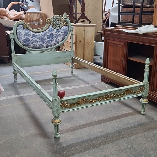 1183 - Star Lot : A stunning Rococo-inspired single bed frame with floral carvings, distressed mint finish,... 