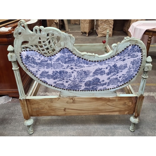 1183 - Star Lot : A stunning Rococo-inspired single bed frame with floral carvings, distressed mint finish,... 