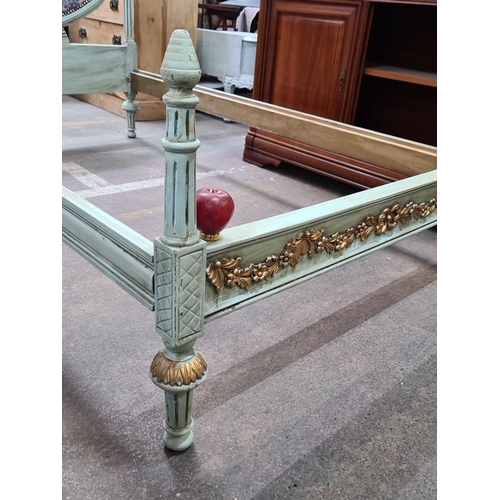 1183 - Star Lot : A stunning Rococo-inspired single bed frame with floral carvings, distressed mint finish,... 