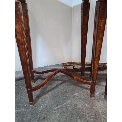 1190 - Star lot A hands Pair of mahogany side tables feature burl wood inlay and a single drawer, supported... 