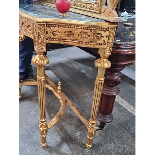 1196 - Star Lot : A beautiful Ornate gilded console table with mirror, featuring intricate carving and a ma... 