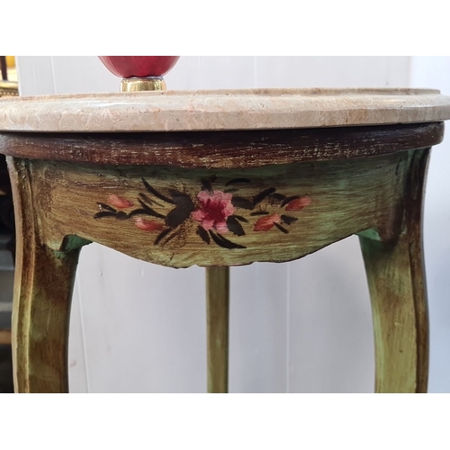 1198 - Star Lot : Pair of lovely  marble-top side tables feature floral carved wood detailing, slender cabr... 