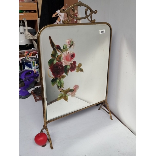 986 - A Lovely Art Nouveau 1890 Mirrored fire screen with lovely rose decoration and brass art nouveau han... 