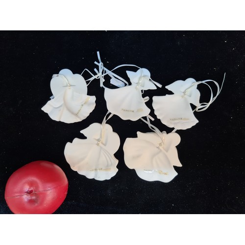 152 - Five beautiful delicate ceramic Angel Christmas tree decorations. With engraving 'Roman Inc. 1995' t... 