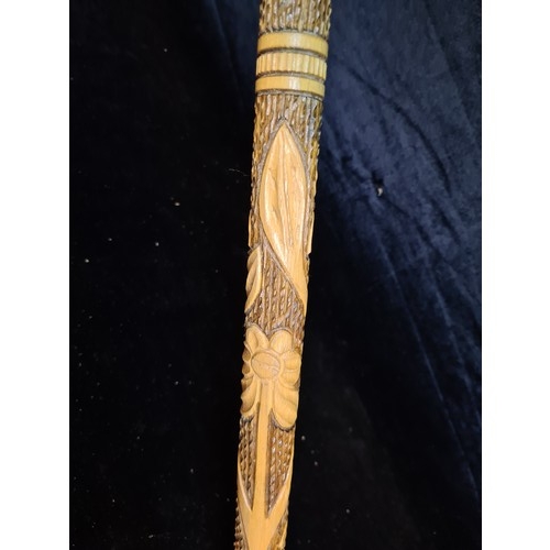 175 - An unusual carved wooden walking stick with handle in the form of a wolf head that wraps around to c... 