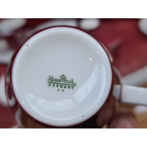 296 - A quality Rosenthal 15 piece espresso coffee set with pretty bird and floral red and white pattern. ... 