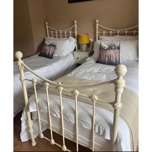 994 - Star Lot : two Laura Ashley Single metal beds with headboard, foot board, sides and slats X 2 matchi... 