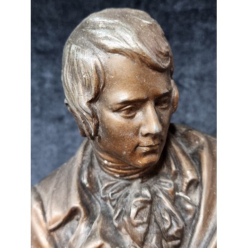 1018 - Star lot :A Large antique bronze portrait sculpture of the Scottish poet Robert Burns, distinguished... 