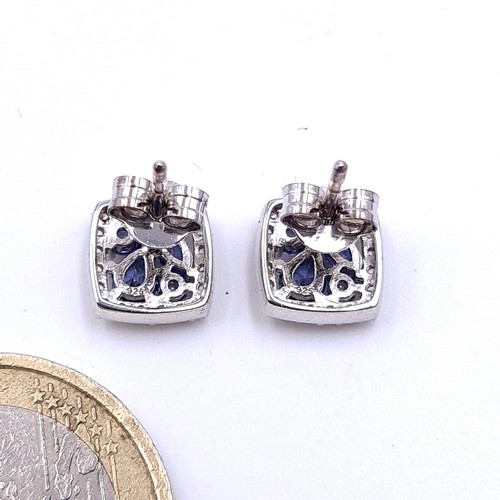 566 - A pair of beautiful  Tanzanite stud earrings with gemstone surround set in sterling silver. New, unw... 