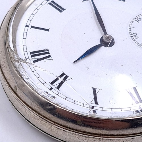 580 - A usual Sterling Silver side wind  Swiss made pocket watch with subsidiary second hand and roman num... 