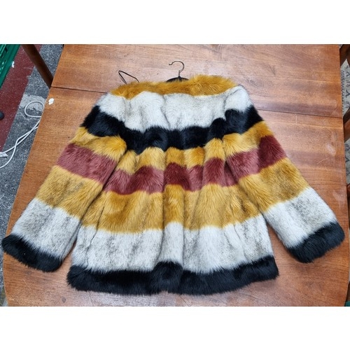 1050 - Three very cool jackets, A voguish 'Zara Basic' faux fur coat / jacket. Features yellow, brown, whit... 