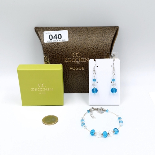 40 - A designer as new Zecchin Venezia blue stone silver bracelet together with matching drop pendant ear... 