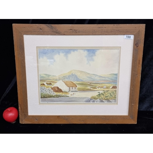 100 - An original George Farrell (Irish, 1900-1979) watercolour on card painting titled 'Cottages Co.Doneg... 