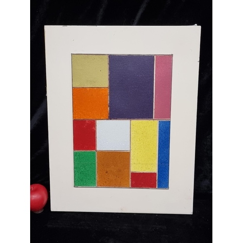 108 - Star Lot : A colourful original vintage oil on board painting. Features abstract modernist blocks of... 