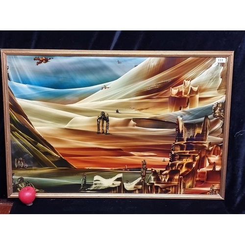 111 - Star Lot : An interesting and large reverse painted glass painting featuring a surrealist Star Wars ... 